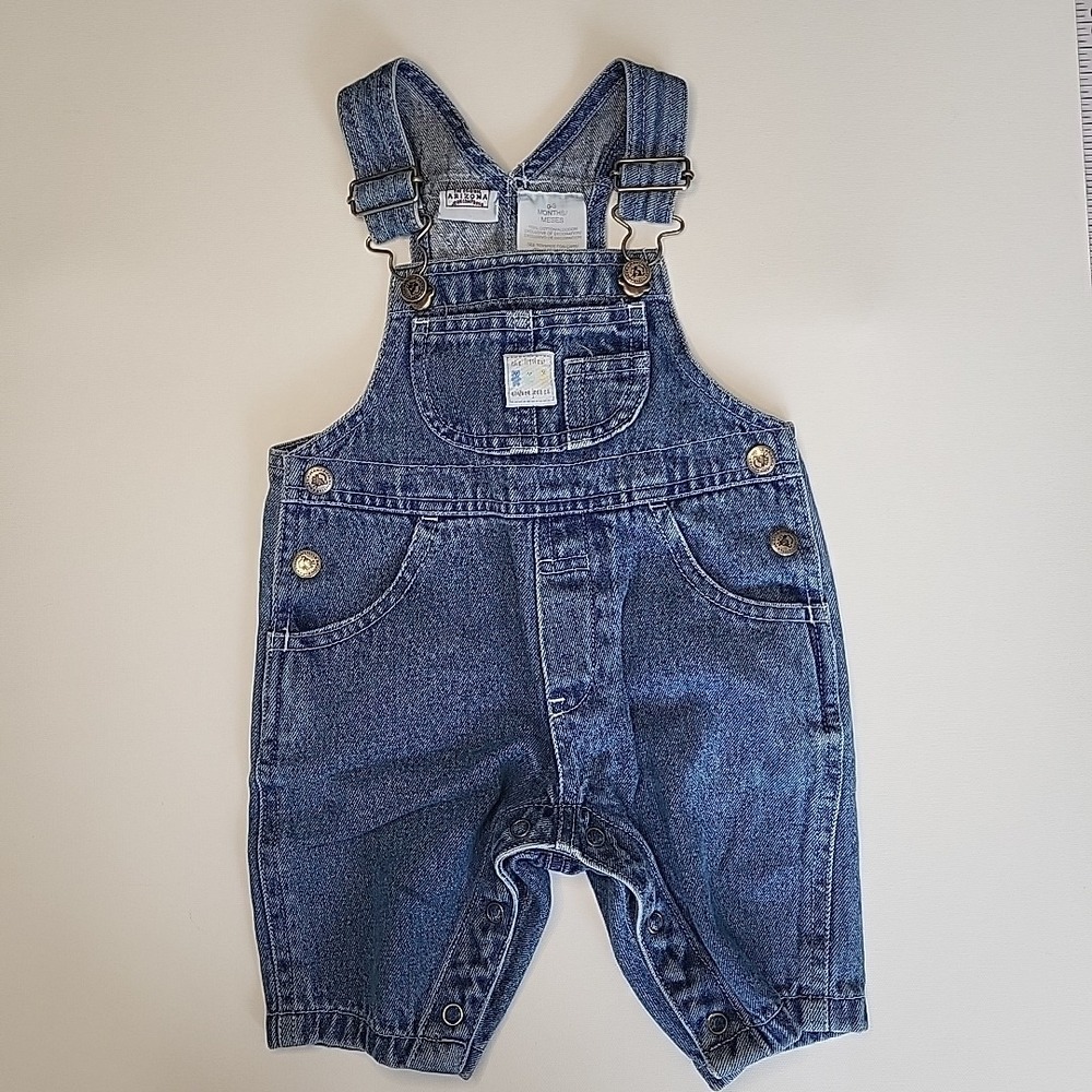 ORIGINAL ARIZONA JEANS Co Baby Overalls 0-3 Months Blue‎ Denim Snap BEARS TAG